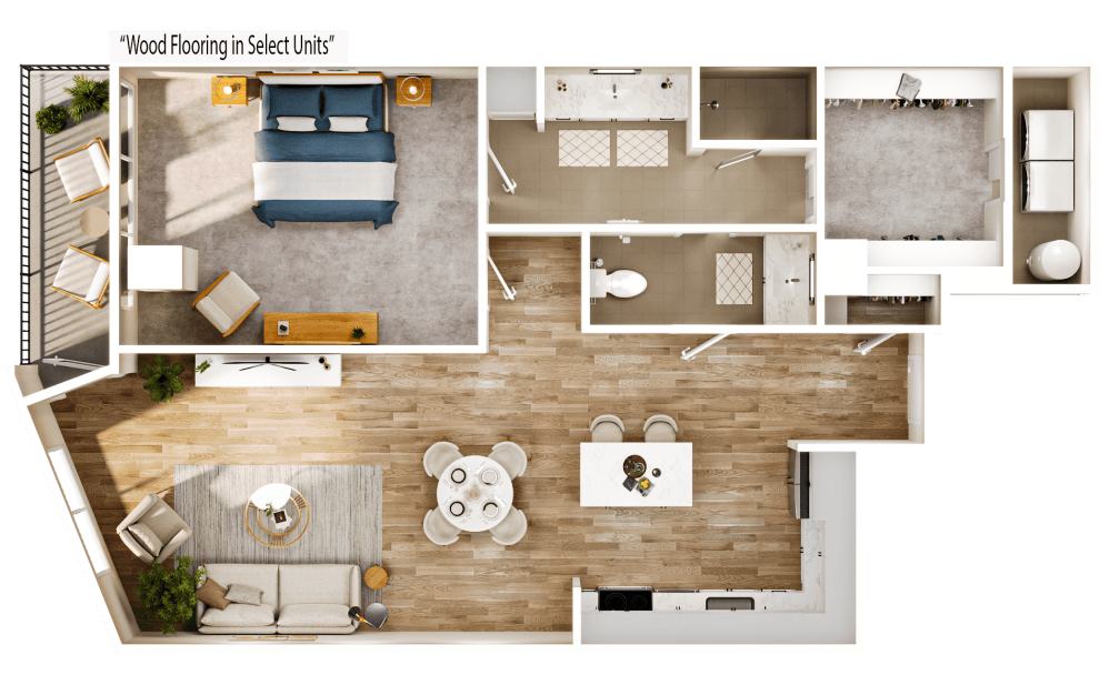 Flats FA11 - 1 bedroom floorplan layout with 1 bathroom and 992 square feet