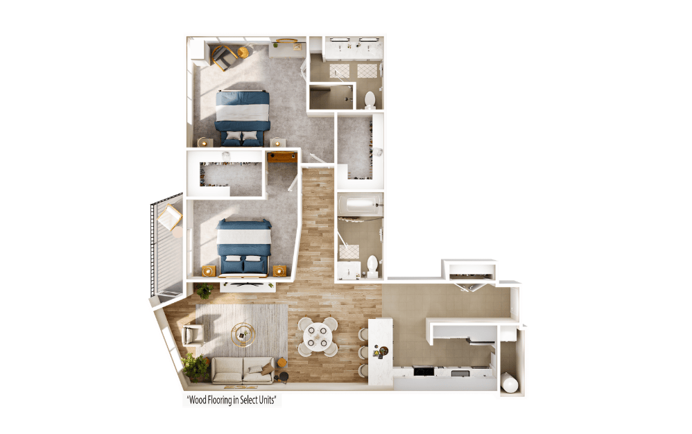 Flats FB2 - 2 bedroom floorplan layout with 2 bathrooms and 1412 square feet