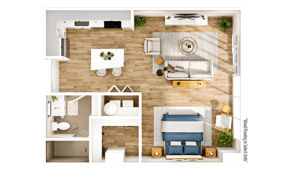 Flats FA1 - 1 bedroom floorplan layout with 1 bathroom and 677 square feet