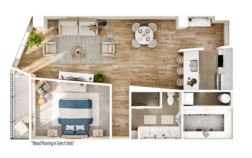 Flats FA15 - 1 bedroom floorplan layout with 1 bathroom and 1135 square feet