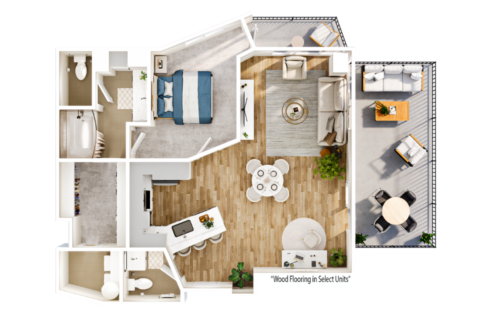Flats FA16 - 1 bedroom floorplan layout with 1.5 bathroom and 1189 square feet