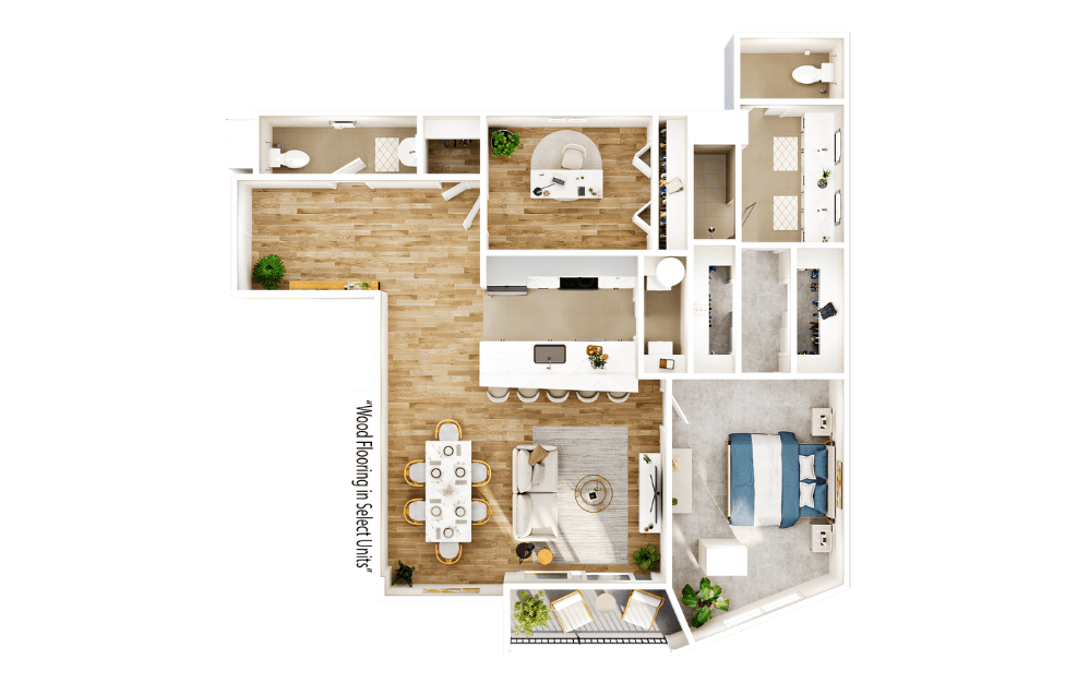 Flats FA18 - 1 bedroom floorplan layout with 1.5 bathroom and 1283 square feet