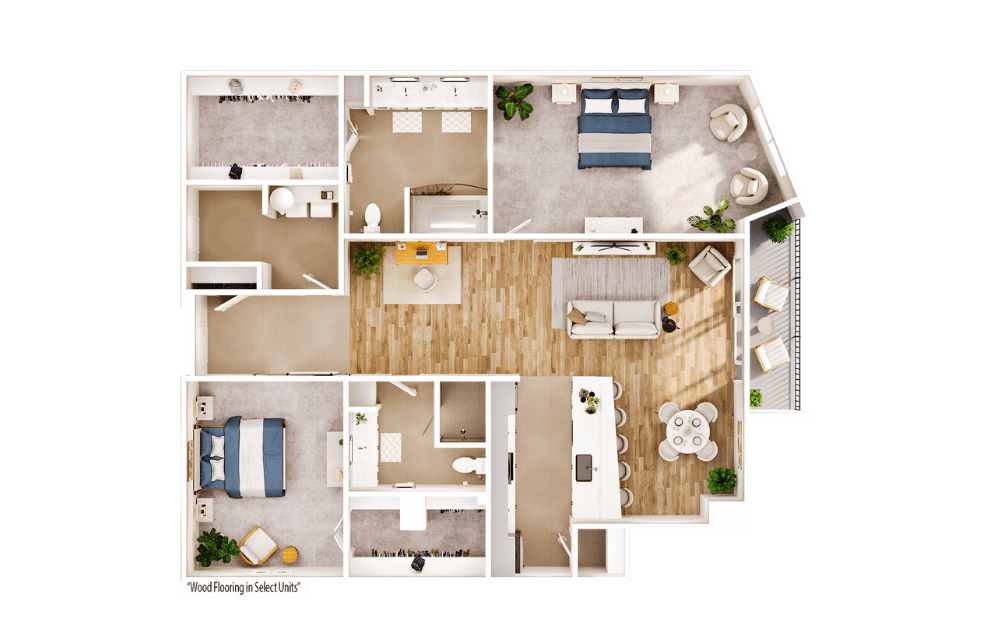 Flats FA20 - 2 bedroom floorplan layout with 2 bathrooms and 1699 square feet