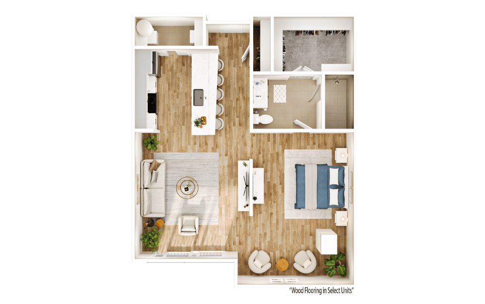 Flats FA4 - 1 bedroom floorplan layout with 1 bathroom and 799 square feet
