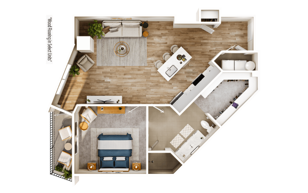 Flats FA6 - 1 bedroom floorplan layout with 1 bathroom and 849 square feet