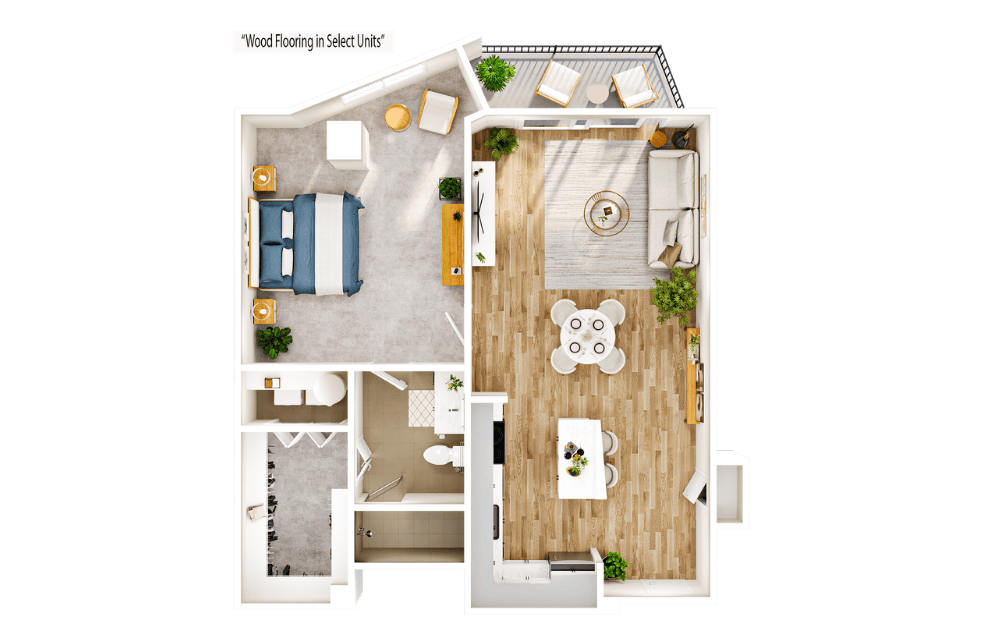 Flats FA7 - 1 bedroom floorplan layout with 1 bathroom and 889 square feet