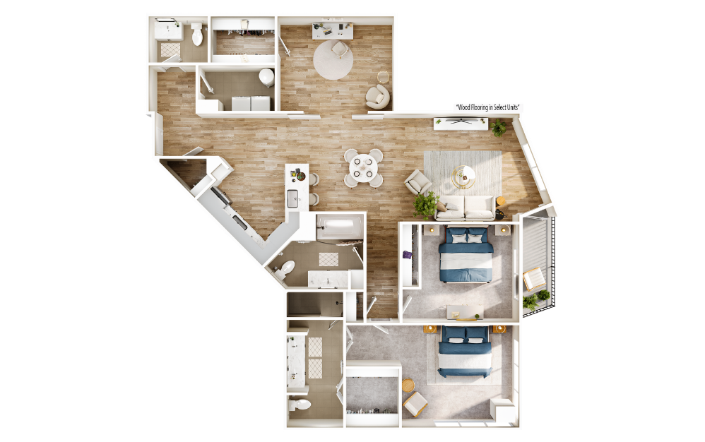 Flats FB10 - 2 bedroom floorplan layout with 2.5 bathrooms and 1778 square feet
