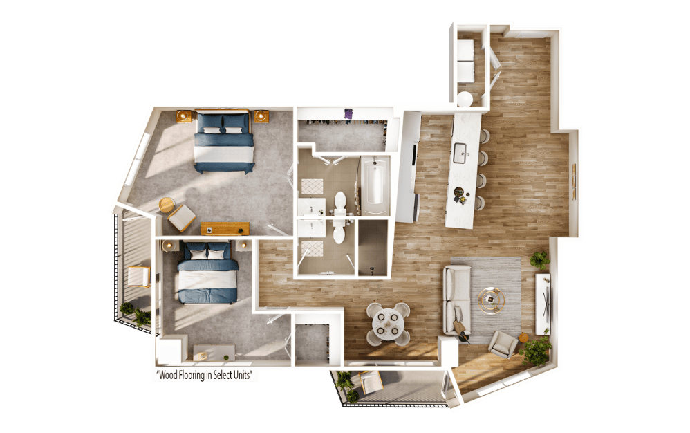 Flats FB3 - 2 bedroom floorplan layout with 2 bathrooms and 1418 square feet