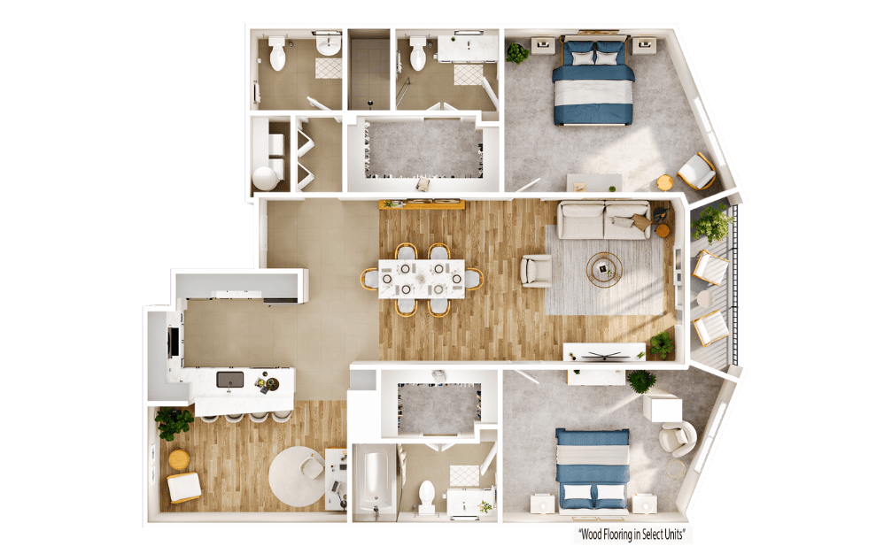 Flats FB4 - 2 bedroom floorplan layout with 2.5 bathrooms and 1618 square feet