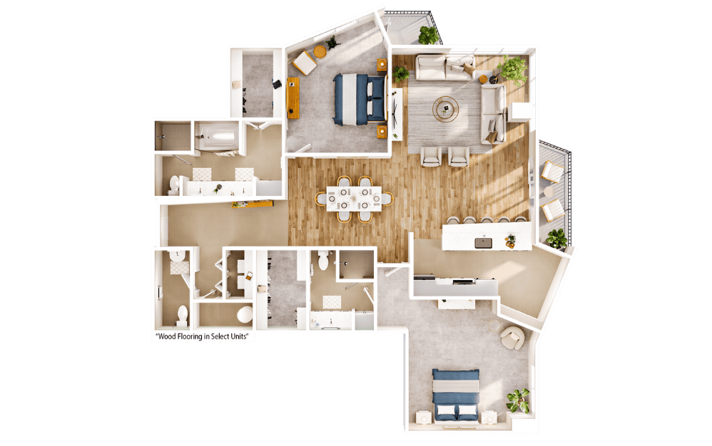 Flats FB9 - 2 bedroom floorplan layout with 2.5 bathrooms and 1773 square feet
