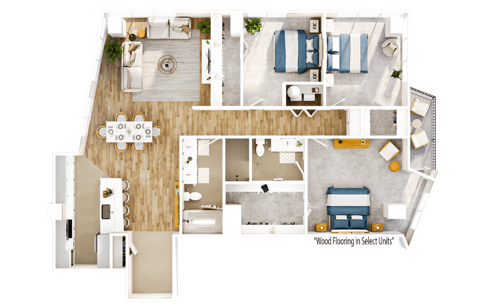 Flats FC1 - 3 bedroom floorplan layout with 2 bathrooms and 1872 square feet