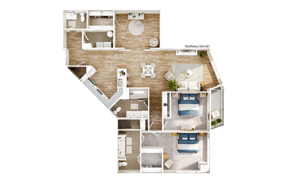 Flats FB8 - 2 bedroom floorplan layout with 2.5 bathrooms and 1754 square feet