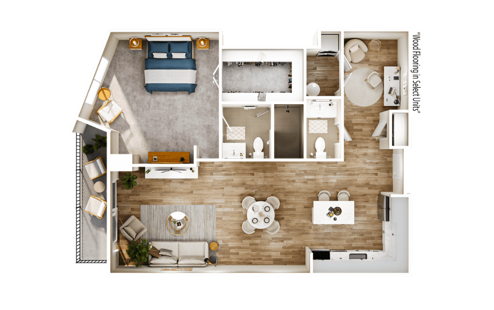 Flats FA13 - 1 bedroom floorplan layout with 1 bathroom and 1115 square feet