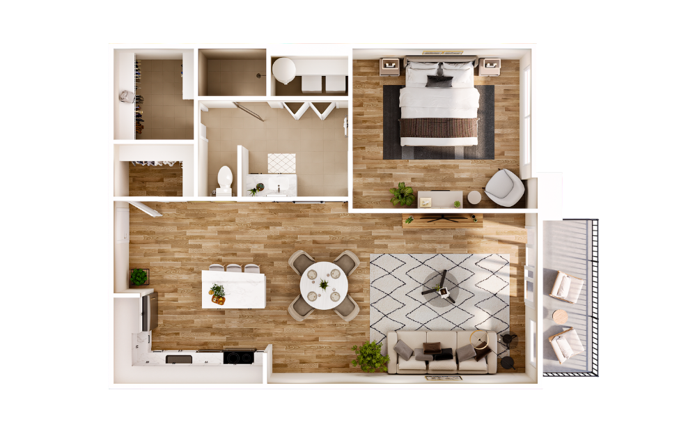 Flats LA3 - 1 bedroom floorplan layout with 1 bathroom and 916 square feet