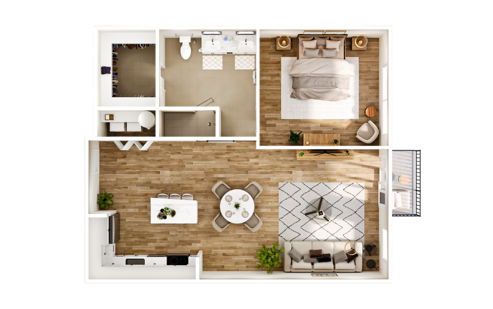 Flats LA5 - 1 bedroom floorplan layout with 1 bathroom and 945 square feet