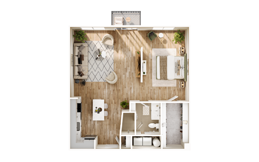 Flats LA6 - 1 bedroom floorplan layout with 1 bathroom and 965 square feet