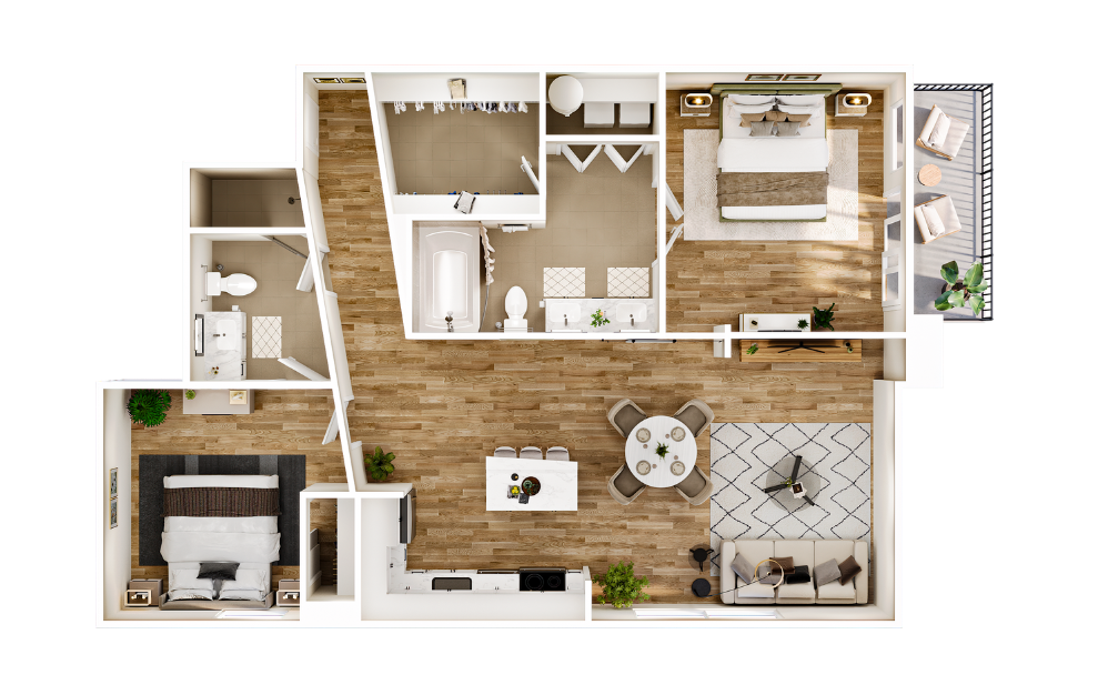 Flats LB1 - 2 bedroom floorplan layout with 2 bathrooms and 1164 square feet