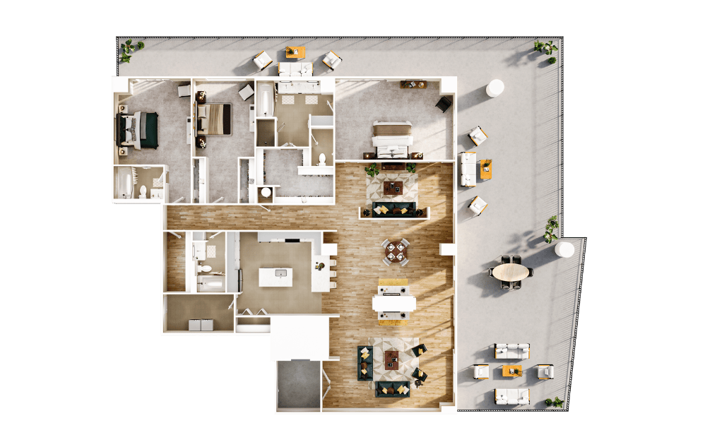 Towers T14 - 3 bedroom floorplan layout with 3 bathrooms and 3248 square feet