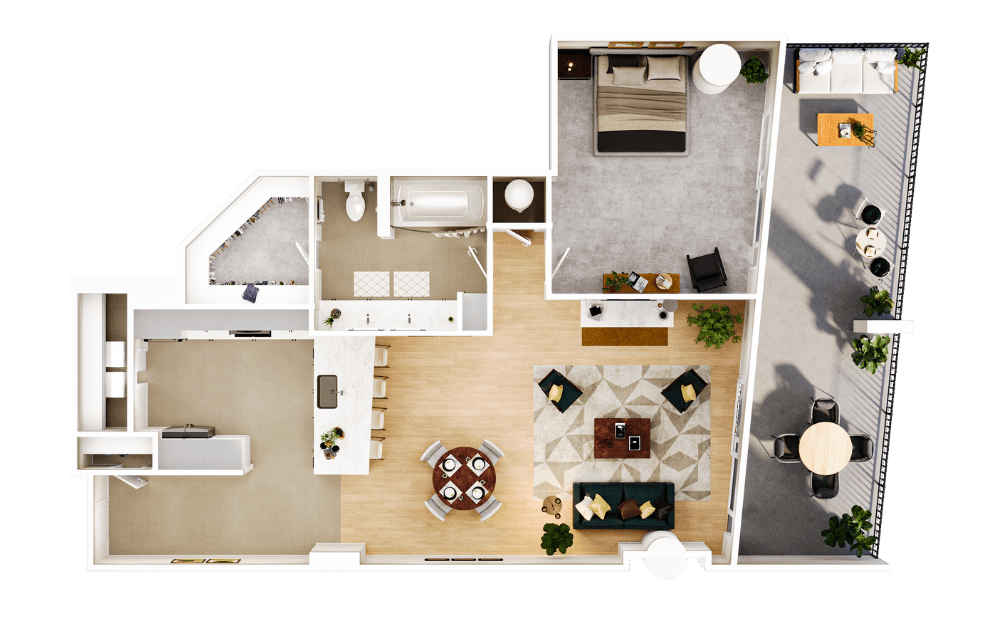 Towers TA1 - 1 bedroom floorplan layout with 1 bathroom and 1076 square feet