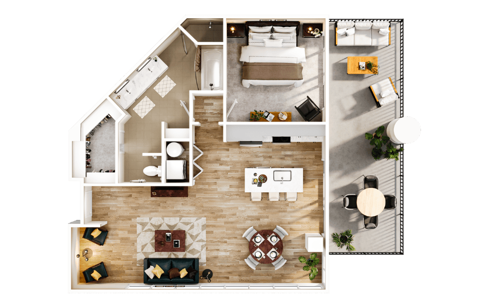 Towers TA2 - 1 bedroom floorplan layout with 1 bathroom and 1125 square feet