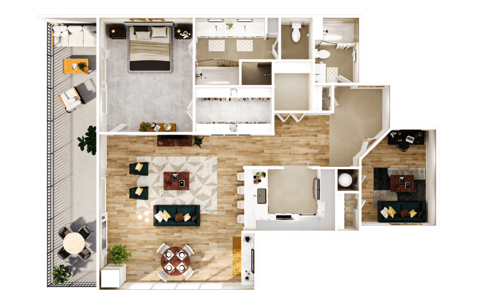 Towers TA4 - 1 bedroom floorplan layout with 2 bathrooms and 1519 square feet
