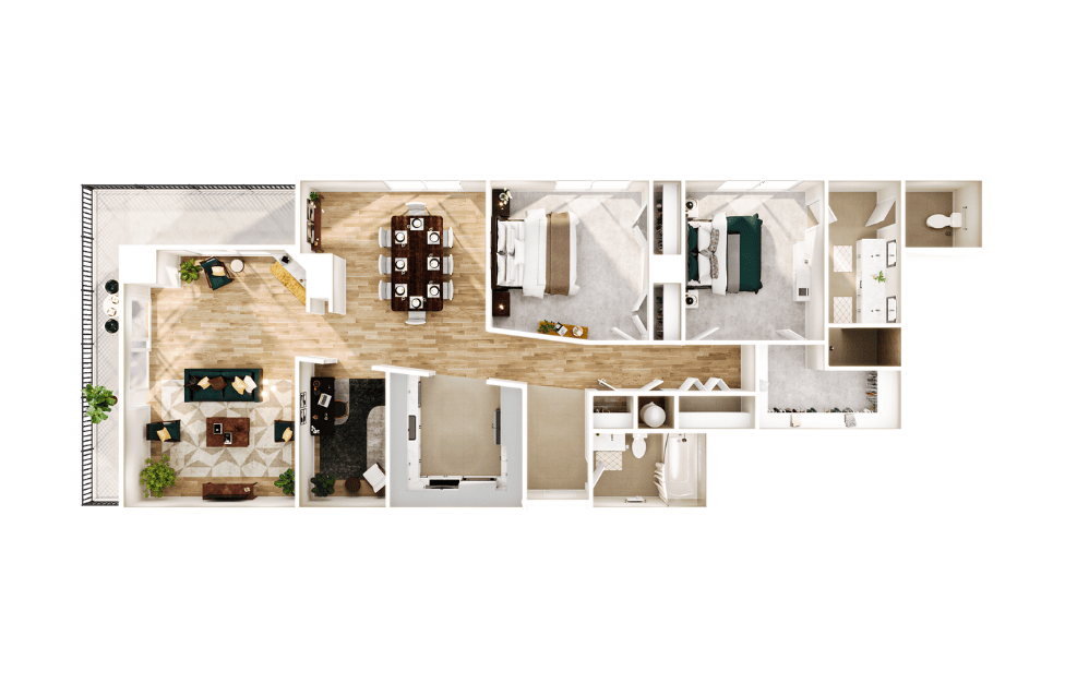 Towers TB1 - 2 bedroom floorplan layout with 2 bathrooms and 1774 square feet