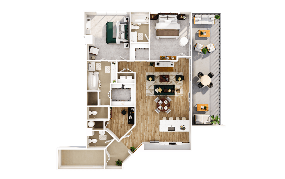 Towers TB2 - 2 bedroom floorplan layout with 2.5 bathrooms and 1790 square feet