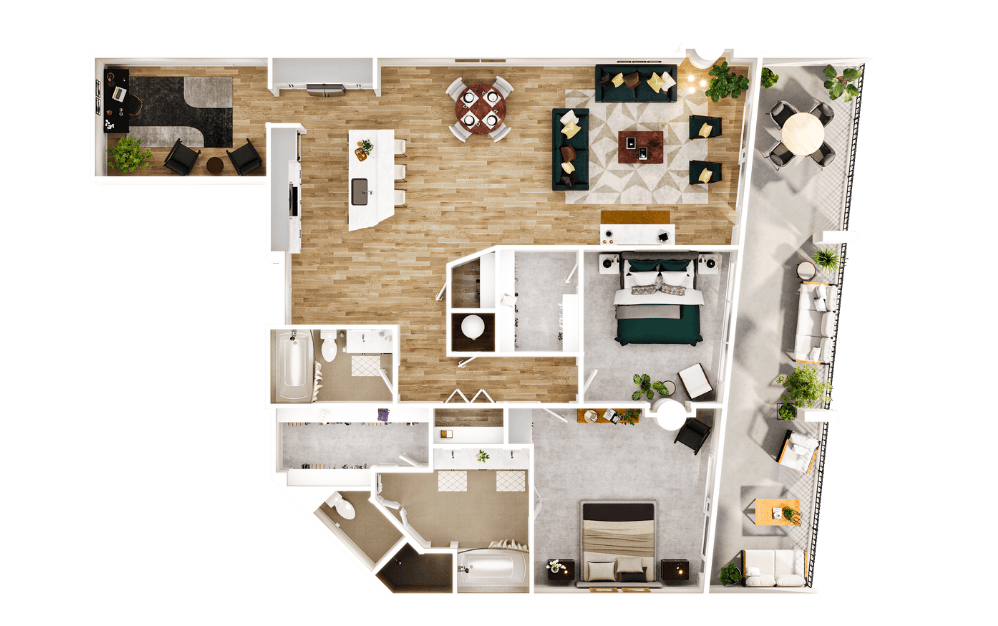 Towers TB3 with Den - 2 bedroom floorplan layout with 2 bathrooms and 1794 square feet
