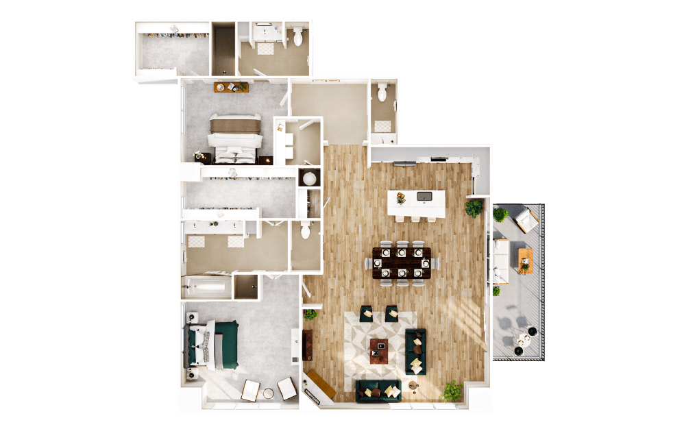 Towers TB4 - 2 bedroom floorplan layout with 2.5 bathrooms and 1861 square feet