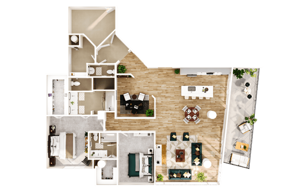 Towers TB5 - 2 bedroom floorplan layout with 2.5 bathrooms and 2319 square feet