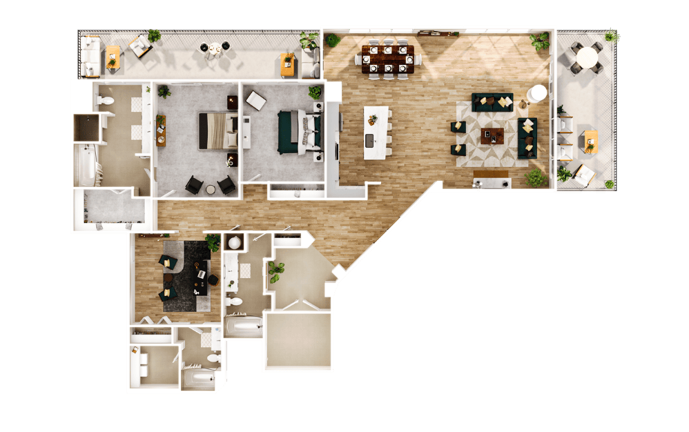 Towers TB7 with Den - 2 bedroom floorplan layout with 3 bathrooms and 2620 square feet