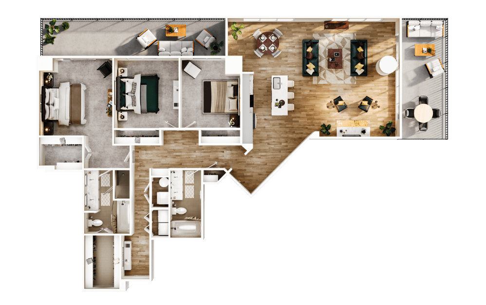 Towers TC1 - 3 bedroom floorplan layout with 2 bathrooms and 2518 square feet