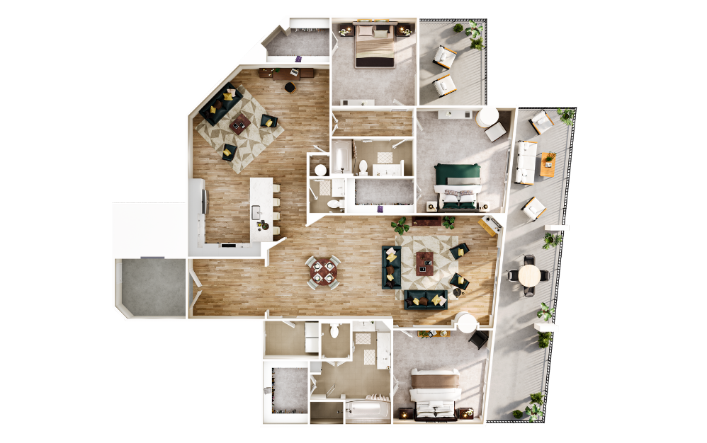 Towers TC2 with Den - 3 bedroom floorplan layout with 2.5 bathrooms and 2439 square feet