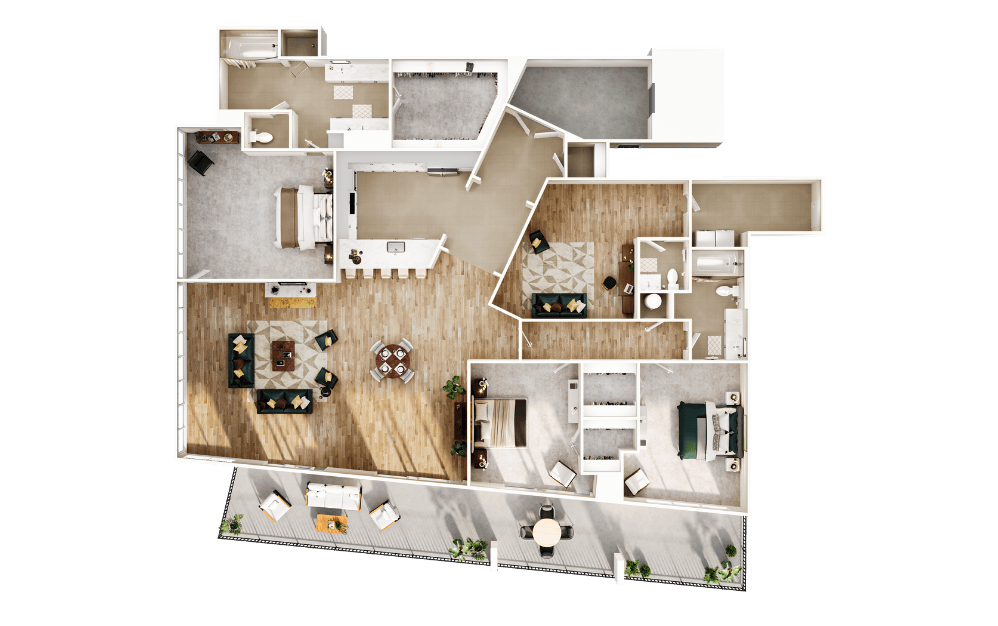 Towers TC3 with Den - 3 bedroom floorplan layout with 2.5 bathrooms and 3224 square feet