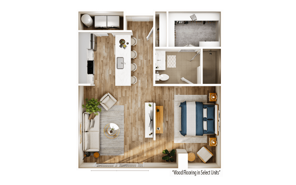 Flats FA3 - 1 bedroom floorplan layout with 1 bathroom and 743 square feet