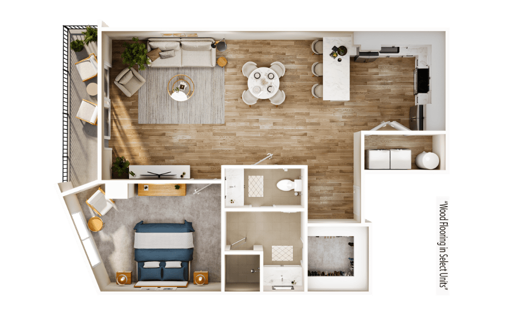 Flats FA9 - 1 bedroom floorplan layout with 1 bathroom and 920 square feet