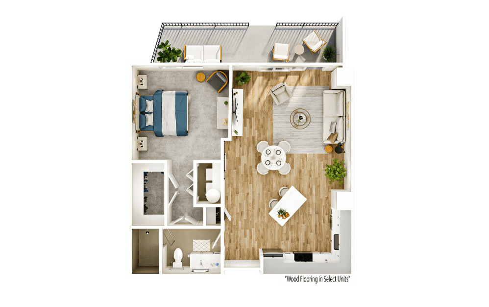 Flats FA8 - 1 bedroom floorplan layout with 1 bathroom and 905 square feet