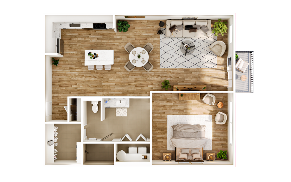 Flats LA2 - 1 bedroom floorplan layout with 1 bathroom and 908 square feet