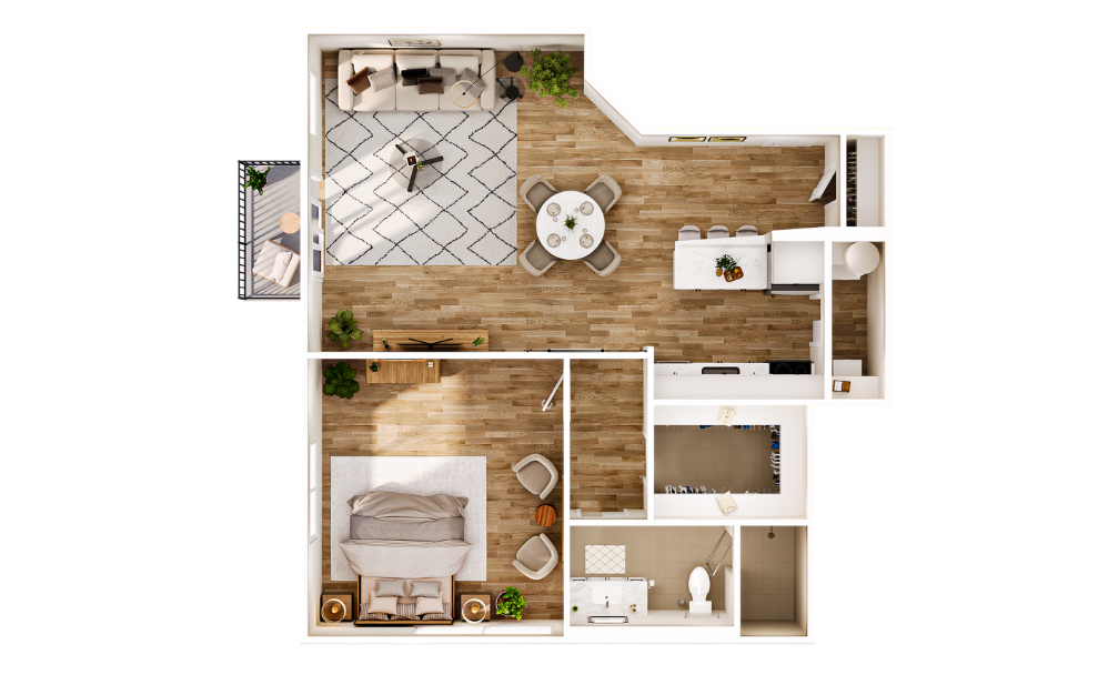 Flats LA4 - 1 bedroom floorplan layout with 1 bathroom and 926 square feet